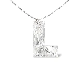 Privosa Jewelry Lab Grown Diamond L Initial Pendant Necklace for Women - White Gold - Adjustable 16-18 Inch Silver Chain