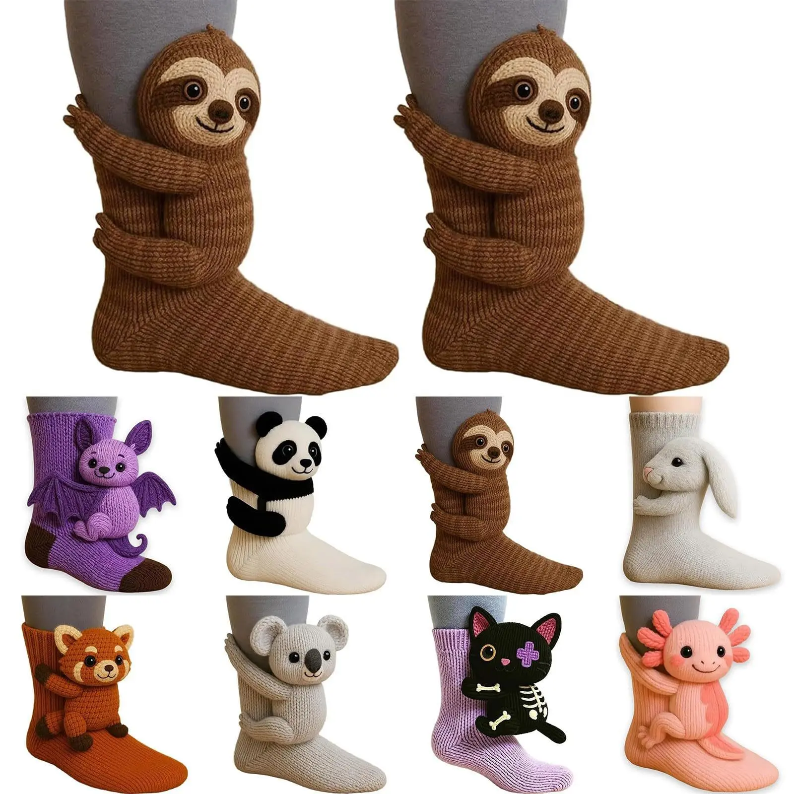 3D Knit Animal Socks Axolotl Sloth Design Soft Durable Athletic Socks for Running Yoga Casual Sports Unisex One Size