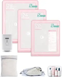 Vacuum Bags with Air Pump, Saver Bags for Travel, Duty Compression Bags for, Vacuum Seal Bags for Clothing, Travel -18 Combo, Pink