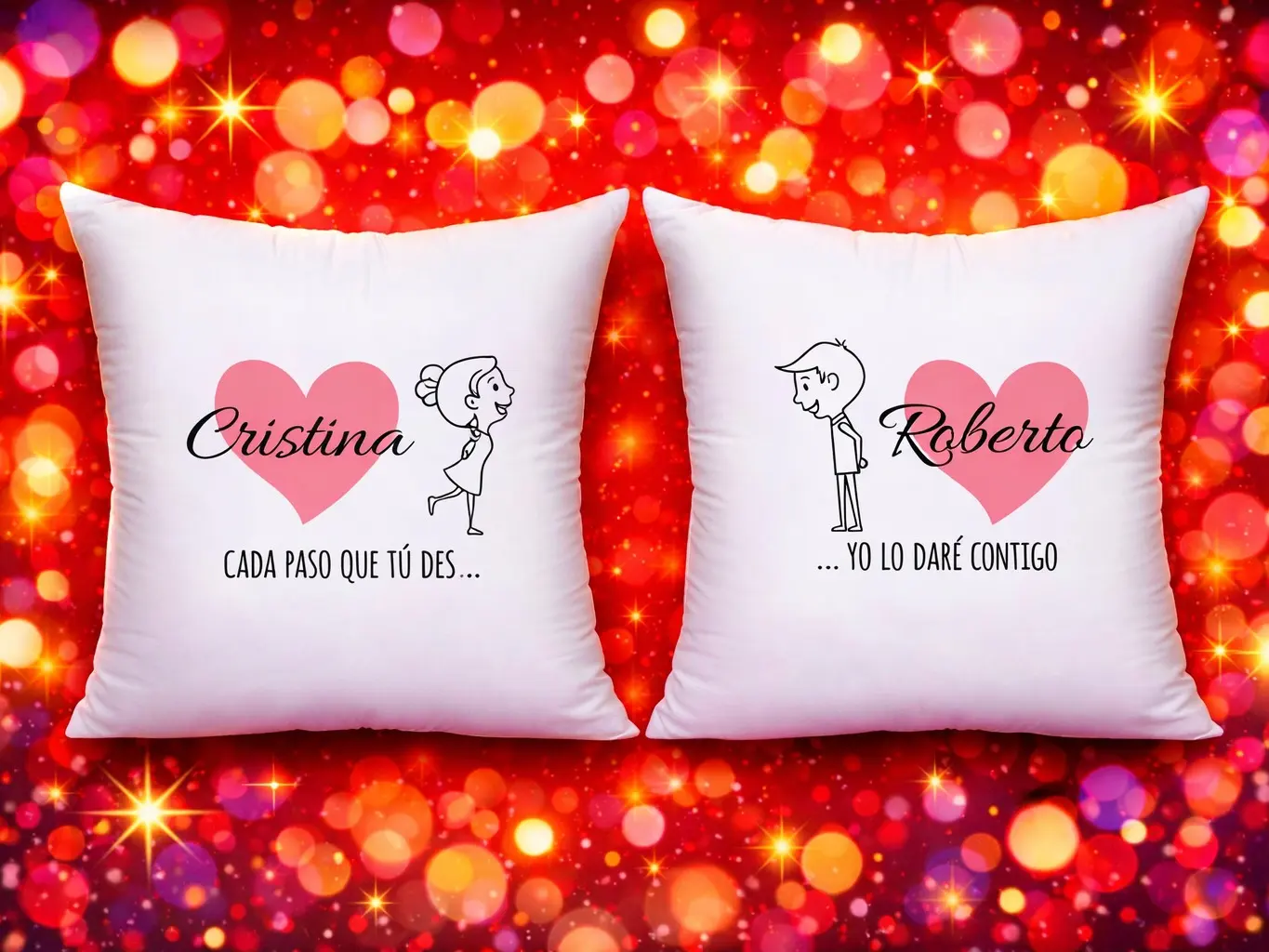 Cojines para san valentin personalizados con su nombre paquete de 2 size de cada unidad 14x14
