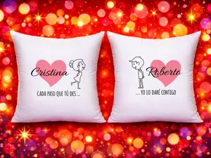 Cojines para san valentin personalizados con su nombre paquete de 2 size de cada unidad 14x14