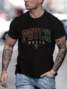 100% cotton Psychiatric Nurse Mental Health Nurse Gifts Printed T-shirt, Short-sleeved Crew Neck Casual Top, Suitable For All Seasons, Men's Wear