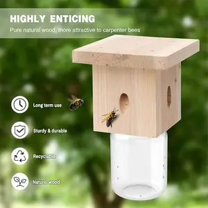 Wooden Bee Trap for Outdoor Use, Best Honeybee Attractor, Natural Hanging Wooden Bee Catcher, Plastic Jar Insect Trapper