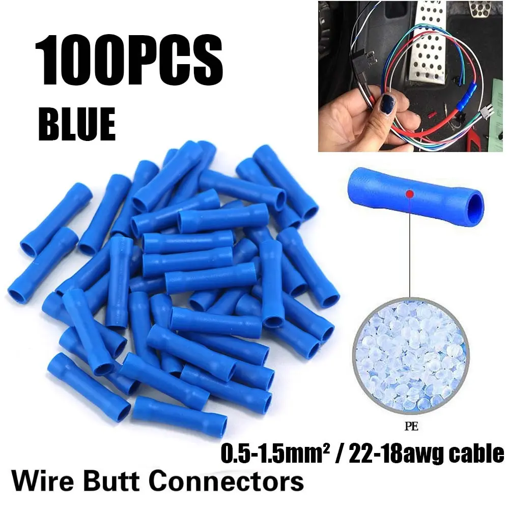 100pcs Crimp Terminal Connectors, Blue Insulated Wire Connectors, Durable Reliable Connectors, Durable Electrical Connections, Ideal for DIY Projects & Professional Use