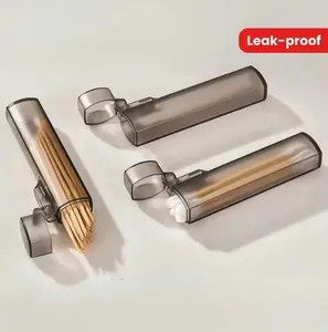 Portable Transparent Plastic Toothpick Cotton Swab Box Leak-Proof Metal Cylinder Design for Home Camping Outdoor Travel Storage Modern Minimalist Style