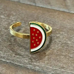 Watermelon Slice Adjustable Ring – Cute Accessory, Enamel Fruit Ring, Minimalist Statement Jewelry, Perfect Gift for Teens & Women, Aesthetic Fruit Accessories, Trendy Adjustable Open Ring