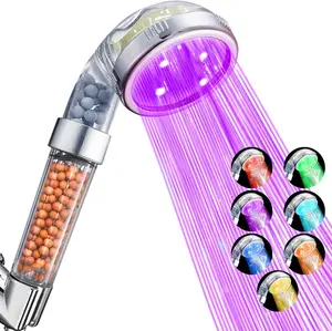 Led Shower Head, Filter Filtration High Pressure Water Saving 7 Colors Automatically No Batteries Needed Spray Handheld Showerheads 1.6 GPM for Dry Skin & Hair