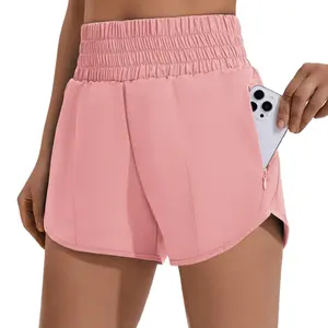 PINSPARK Women's Athletic Shorts Gym Workout Running Shorts with High Waist Zipper Pockets