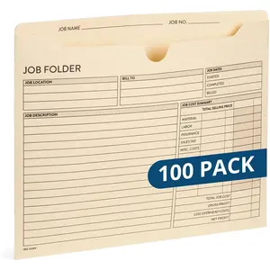 100 Job Folders Construction, 10 x 12 Inches, Project Folders with Preprinting for Job Tracking, Manila Job Folders File Jacket – 100 Folders