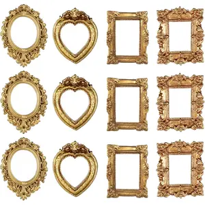12 Pcs Vintage Mini Picture Frames Small Baroque Antique Resin Jewelry Frame Miniature Rectangle Display Table Wall Hanging Frames DIY Photo Holiday Party Wedding Decoration for Christmas