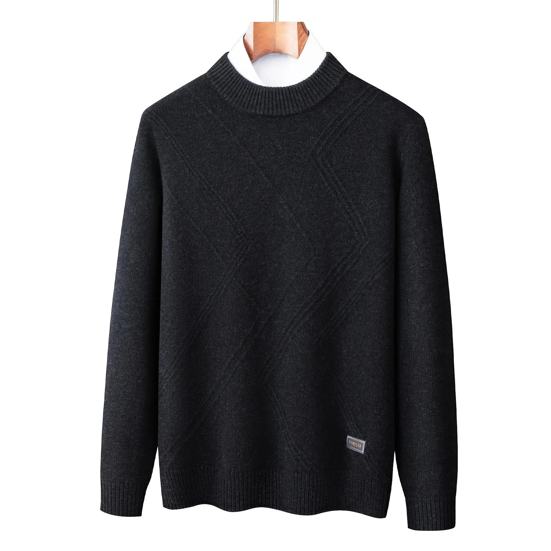 Men's Geometric Flame Knitwear, Chunky Wool Turtleneck Tops, Warm Long Sleeve Casual Winter Menswear
