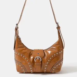 Fame Faux Leather Studded Trim Shoulder Bag