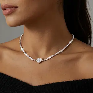 Tennis Necklaces for Women, Cubic Zirconia Necklace Dainty Silver Necklace, Sparkly Diamond Choker Necklace, Simple Everyday Jewelry Accessory for Her