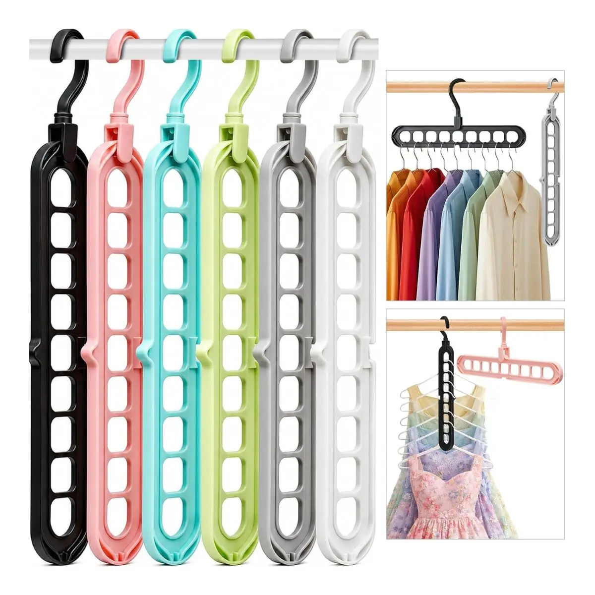6 Pack Space Saving Hangers – Multifunctional Closet Organizer with 9 Holes for Clothes Storage