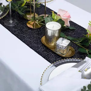 Sparkly Black Sequin Table Runner – 12" x 72" for Weddings & Parties