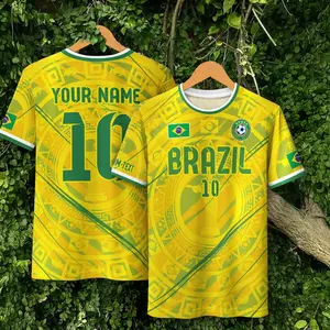 Custom Name Brazil Soccer Jersey, Personalized Brazilian Aztec Jersey, Customized Brazil Soccer Shirts For Men & Kid, Soccer Jerseys For Team, The Big Tournament 2026 Inspired