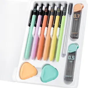Smooth Mechanical Pencil Set with Erasers, 6PCS Pastel Mechanical Pencils 0.5 & 0.7mm with 4 Tube HB Lead Refill, 2PCS Erasers and 10PCS Eraser Refills for School Supplies Writing (0.5mm+0.7mm) Writing Stationery