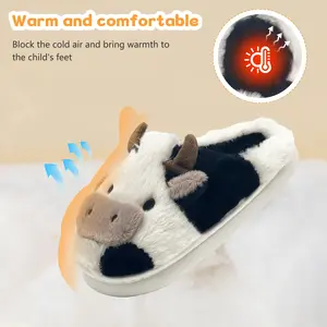 Lumubby Cow Slippers for Kids Soft Fluffy Cozy Cartoon Animal Themed Memory Foam House Slippers for Indoor Outdoor Winter Comfort Warmth