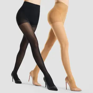WiliW 2 Pairs 10D Ultra Sheer Tights for Women Plus Size Rip Resistant Belly Control Top Tights with Reinforced Waist for Comfort & Elegance