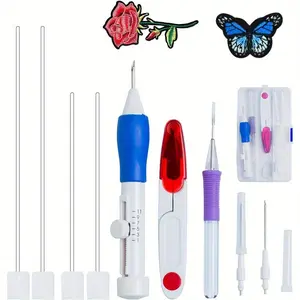 18pcs/set Magic Embroidery Pen Set with Punch Needles, Threaders & Patterns - DIY Sewing and Craft Kit for Clothing Customization