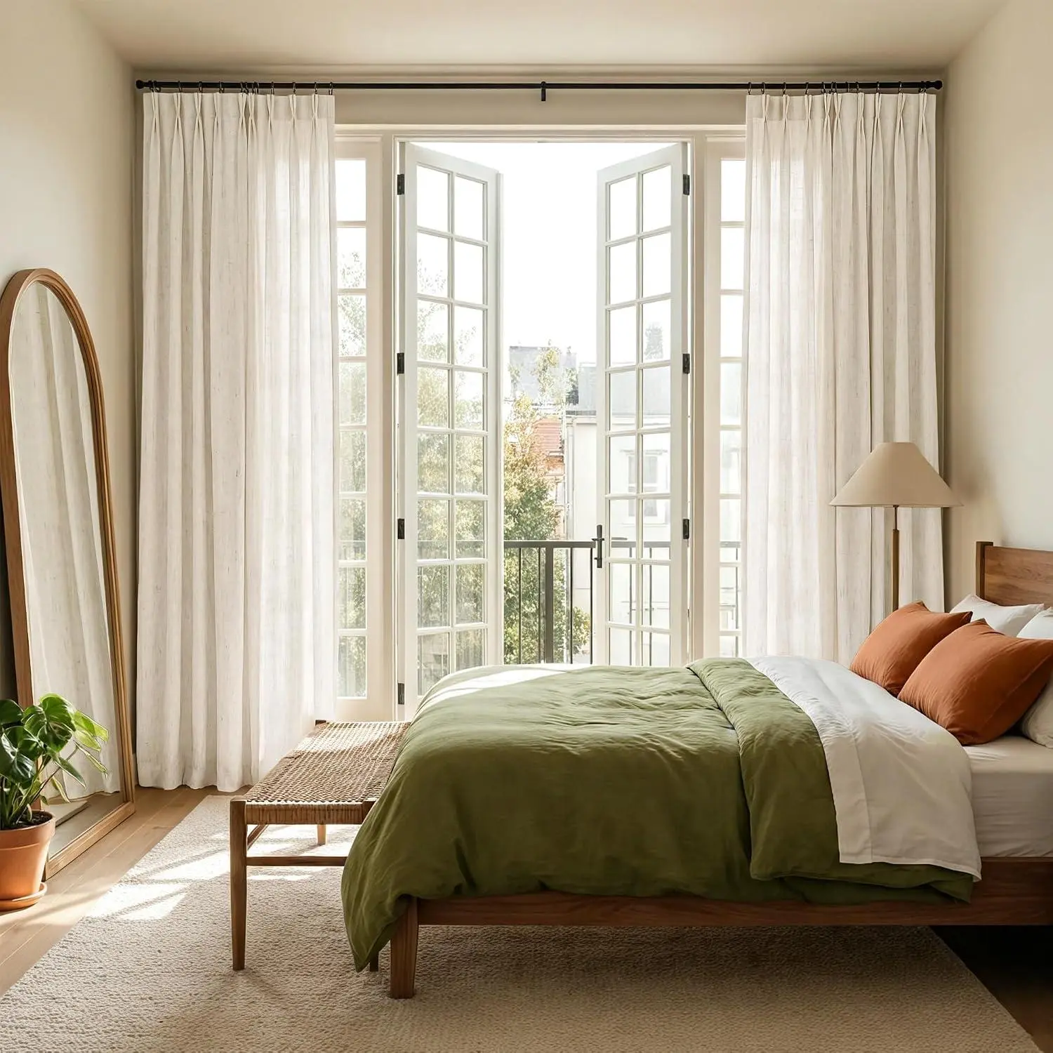 NICETOWN Pinch Pleated Linen Blend Curtains for Bedroom and Living Room, Privacy Home Decor with Light Filtering Drapes Semi Sheer Window Treatments, 2 Panels