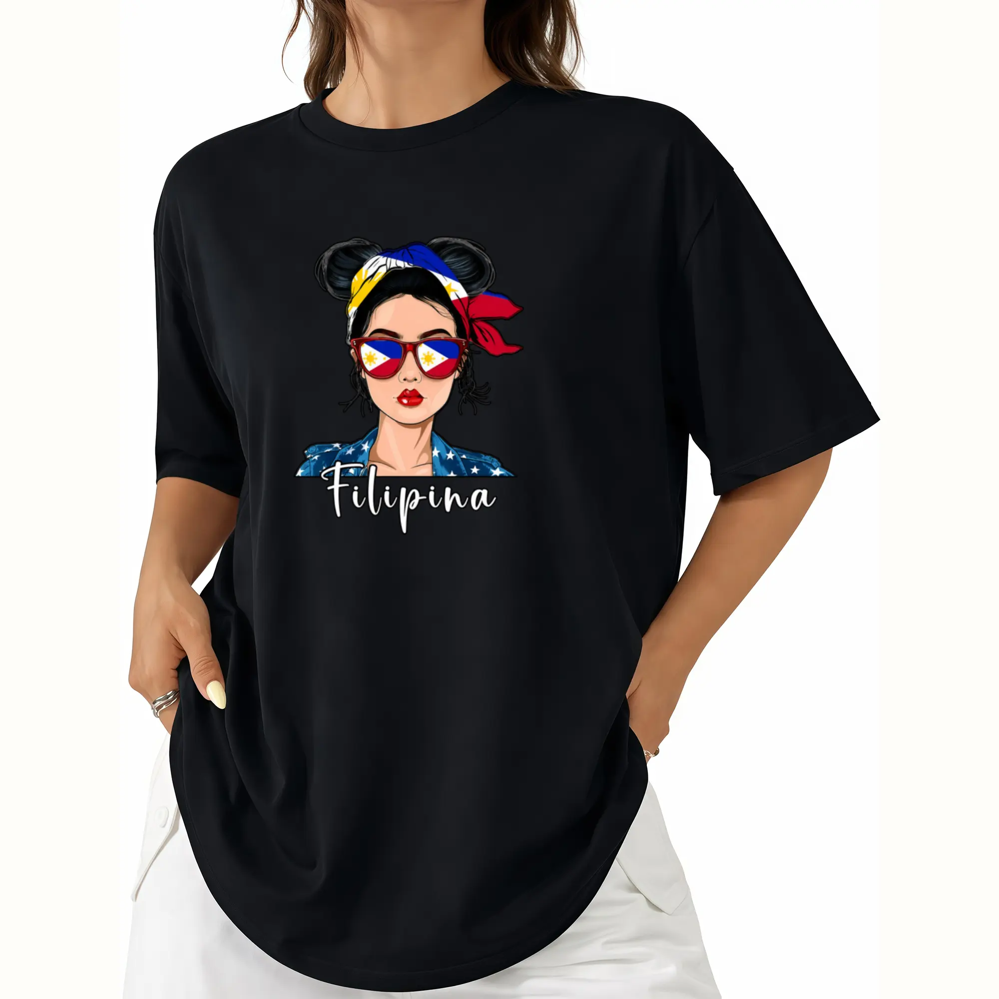 100% Cotton Filipina Flag Souvenirs Woman Uniform Girl Hat Philippines T-Shirt