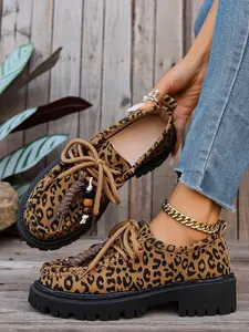 Women's Thick Sole Beaded Fringe Loafers, Spring Autumn New Arrival, Height-Boosting Thin Retro Kangaroo Shoes, Versatile College Style Single Shoes
