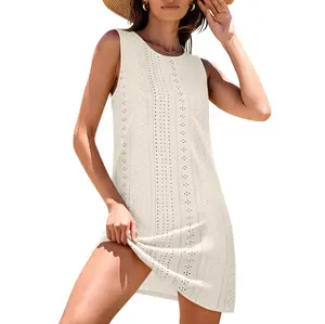 ANRABESS Womens Swimsuit Cover Up 2026 Summer Eyelet Sleeveless Beach Dress Bathing Suit Swimwear Coverup Vacation Style