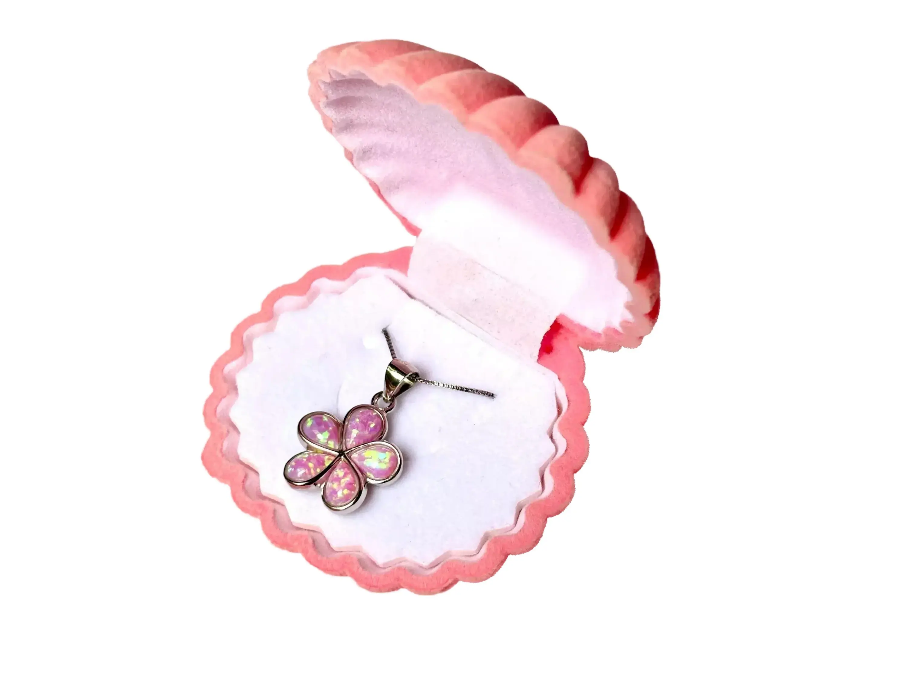 Plumeria Flower Necklace – Sterling Silver Pendant With Pink Opal 