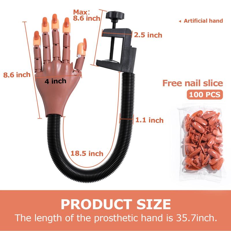 Nail Practice Hand for Acrylic Nails: Flexible Nail Hand Practice Model - Realistic Nail Training Hand Manicure Kit for Beginners Salon Home with False Nails 100 Pcs