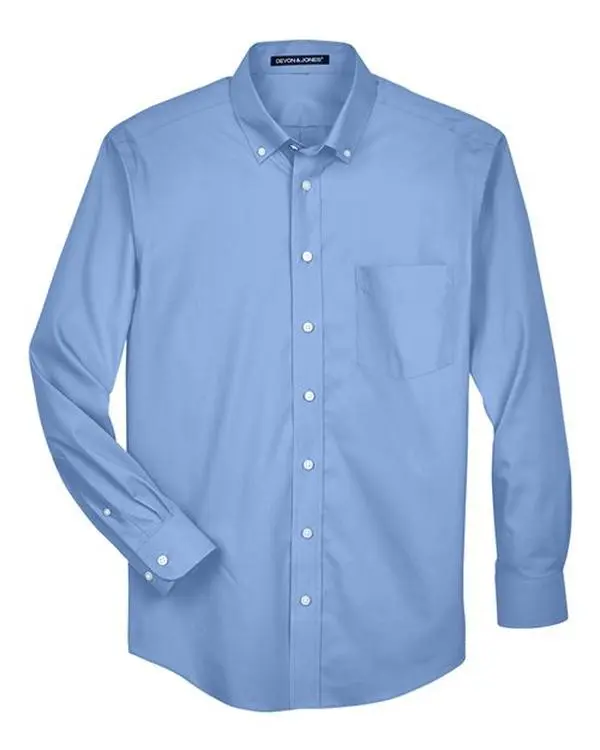 Crown Men's Elegant Classic Fit Plain Dress Shirt - Wrinkle-Free Oxford Cotton Blend, Long Sleeves Tops, Stretch Collar, Pocket, Menswear, Crew Neck, Minimalist, Pearl Buttons, Oxford Blend, All Season, Formal, Cotton/Poly, Yarn, Fitted Cut
