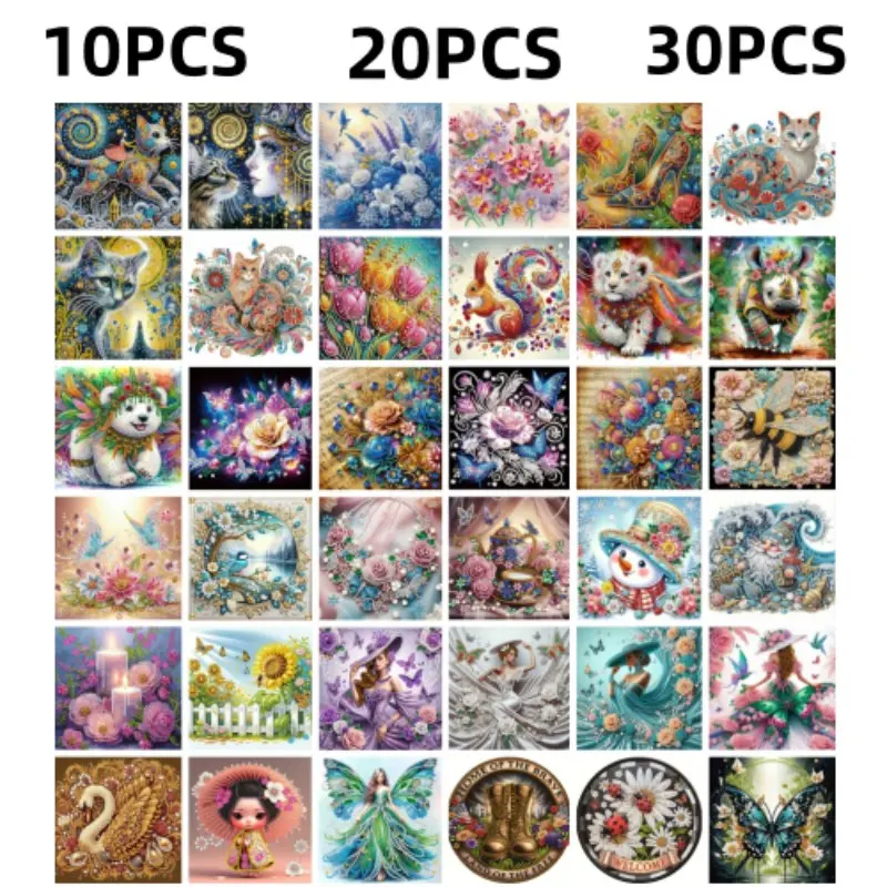 10pcs/20pcs/30pcs Diamond Painting Kit Cross Stitch Kits Animal Floral Landscape Patterns 30x30cm DIY Craft 5D Full Drill Art Set for Wall Decor Beginners Adults Gifts