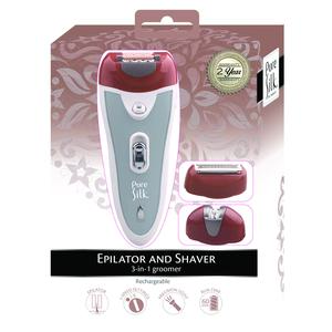 Pure Silk Spa Therapy 3-in-1 Groomer with Epilator, Shaver, Precision Light, Rechargeable, 2 Speed Settings - Ladies' Hair Removal Tool