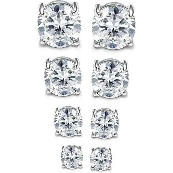 Stainless Steel Studs Set - 2-Pair Fashionable Earring Pack, Round & Square Magnetized Non Piercing Earrings with Hypoallergenic Artificial Zirconia for Men & Women, Fashionable Earrings
