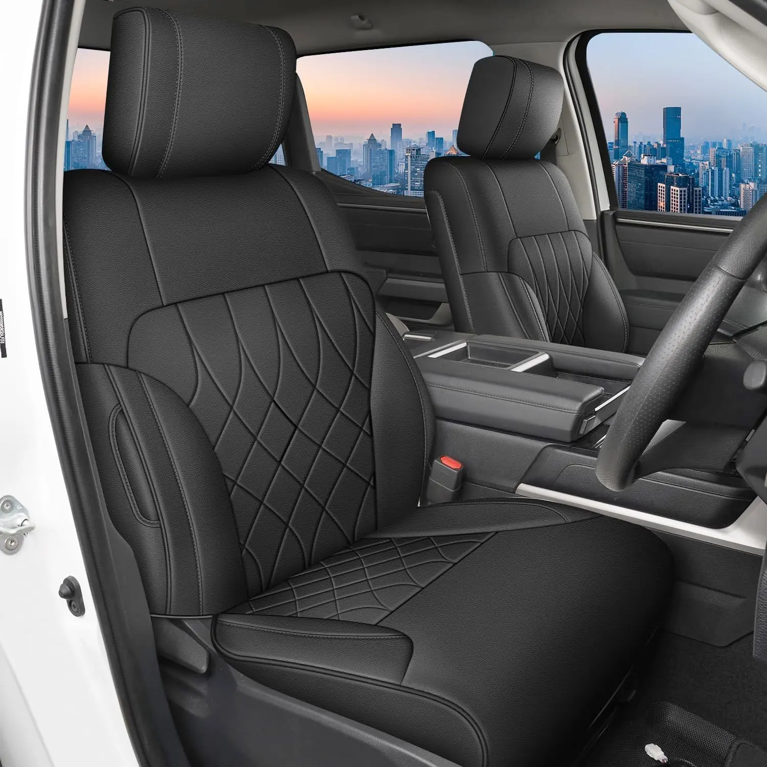 AOMSAZTO Faux Leather Full Set Car Seat Covers - Airbag-Safe, Custom-Fit, High-Density Foam Cushions for 2022-2026 Tundra 2022+ Crewmax/Double Cab 5-Seater Pickup, Anti-Dirt, Easy-Install, Pet-Friendly Interior Decor, Father's Day Gift, No, Car Set Seat C