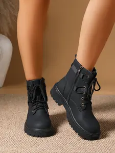 Women's Lace-Up Combat Boots, Fashionable Comfort Shoes for Outdoor Activities, Outdoor Footwear, Stylish Women's Accessories, Perfect for Hiking & Traveling