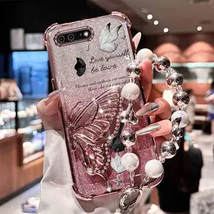 7 Plus Girls Series Fashion Strap Lanyard Phone Holder Case For Compatible With iPhone 7 Plus PC Cover and Elegant Elegant Butterfly Glitter Protector Cases