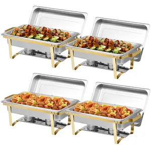SEGAWE Elegant Gold and Silver 4 Pack 8QT Stainless Steel Chafing Dishes for Buffet with Rolled Edge Tech