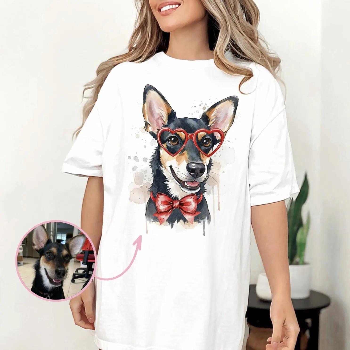 Custom Pet Valentine's Day T-Shirt with Photo & Name DTG Printed