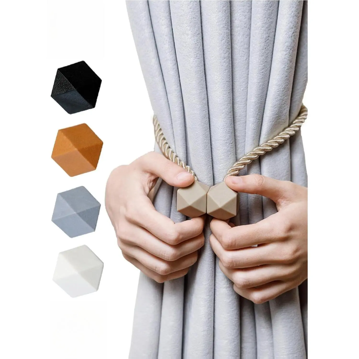 Magnetic Curtain Tiebacks – Thick Twist Rope with Strong Magnets for Drapes & Curtains, No-Drill Decorative Holdbacks for Window Treatments, Handmade Elegant Drape Holders (Set of 2)