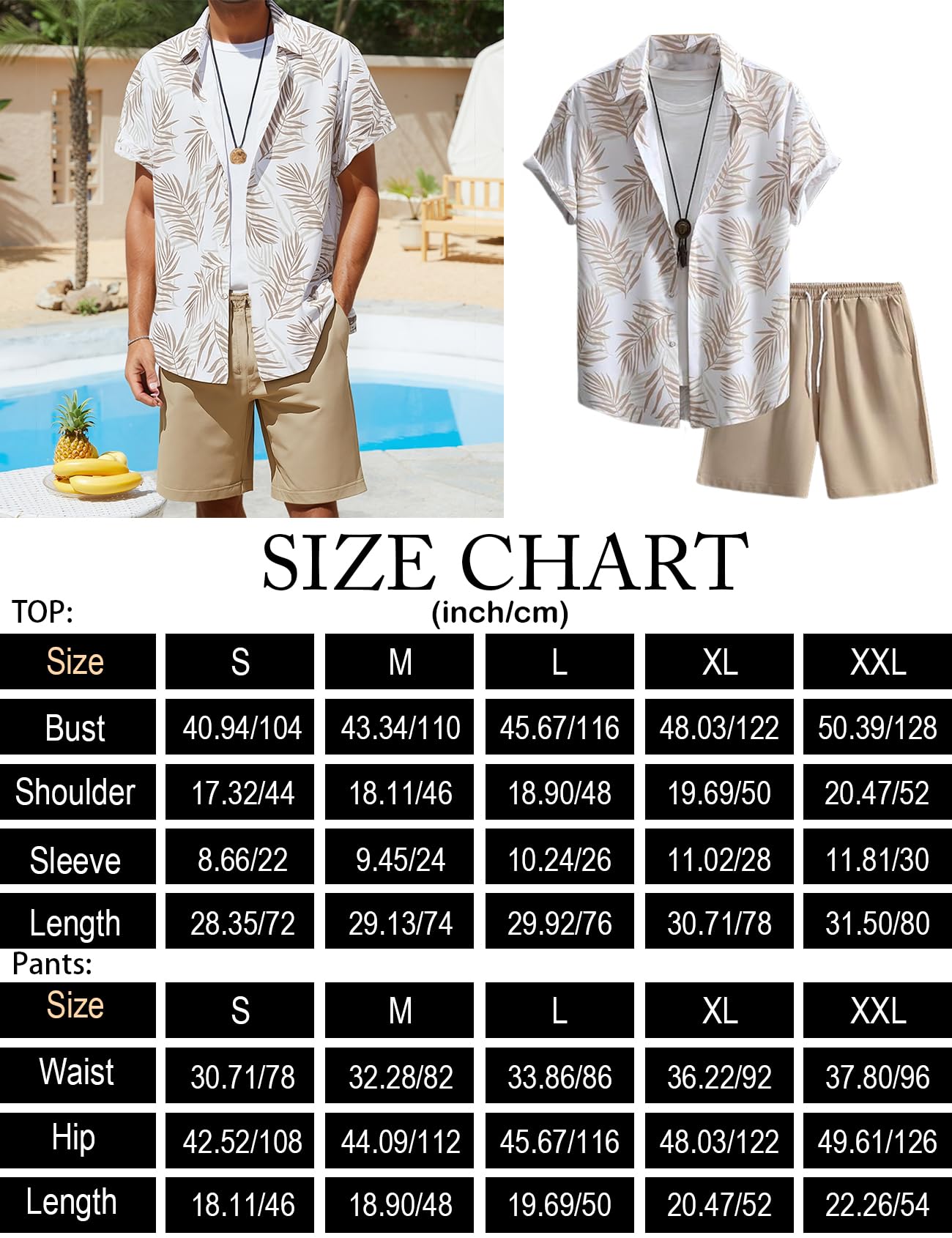 Men's Summer 2 Piece Outfits Tropical Print Short Sleeve Button Down Hawaiian Beach Shirt and Shorts Set