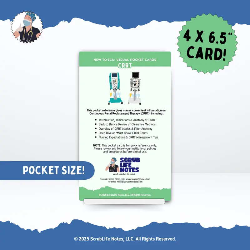 CRRT Pocket Book for ICU Nurses - 4"x6.5" Compact & Durable Foldable Guide, 6.5"x24" Foldout, Water-Resistant English Reference with Core Modes, Key Concepts, Simplifies Complex Renal Therapy