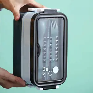 1400ML Dual Layer Lunch Box, Bento Lunch Box, Portable Food Container with Fork, Chopsticks, Spoon, Microwave Safe, Ideal for Home, Office, School, Picnic