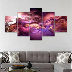 5 Counts Unframed Canvas Poster, Abstract Purple And Pink Cloudscape, Abstract Pattern Print, Exquisite Poster, Perfect Living Room Decoration, Modern Art, Fashion Family Poster, Wall Art Decoration, Odorless, Waterproof, Artwork