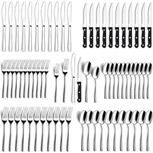 72-Pieces Silverware Set for 12 - Stainless Steel Flatware Set with Mirror Polish, Cutlery Set Including Steak , Forks and Spoons, Dishwasher Safe for Restaurant ()