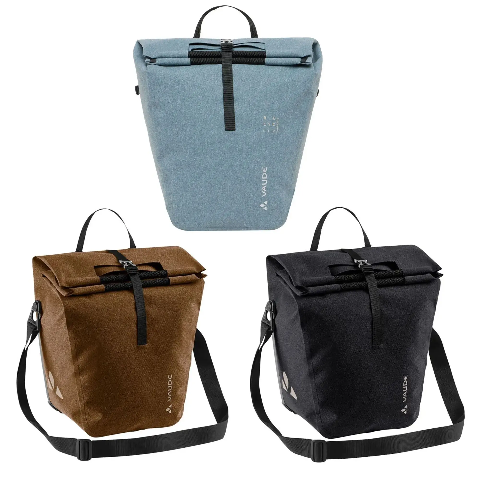 VAUDE ReCycle Back Pannier Bags, Waterproof Shopper Style Made from 64% Recycled Materials for Cycling, Detachable Strap, 2 Bags - 23+7 L Volume Each, Drawstring Inner Closure, Pvc-Free, Cycling Gear, Unisex, 2X23l, Bike Panniers