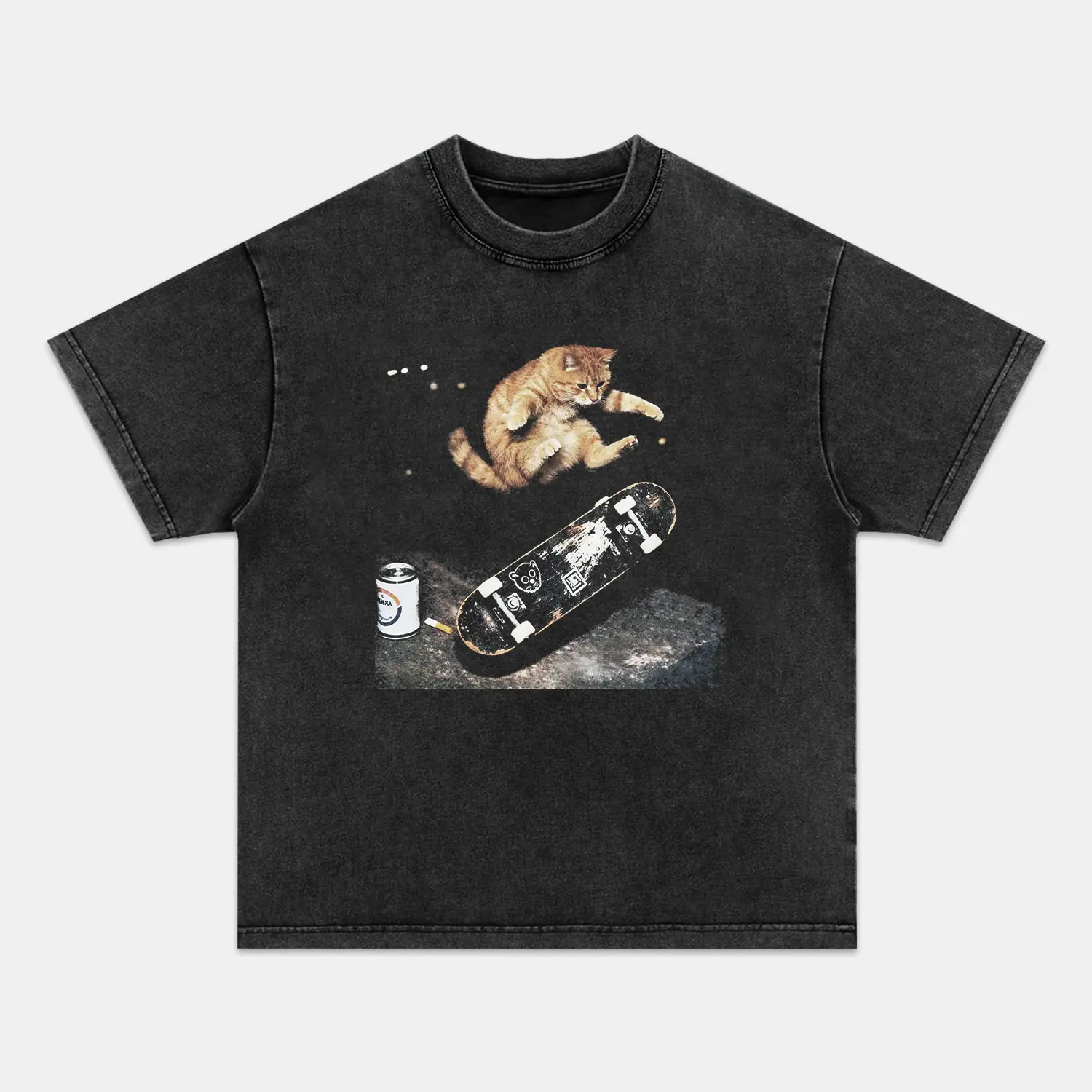 Unisex Fitted Wacky Cat T-shirt - Vintage Rib Crew Neck, Regular Fit Cotton, Breathable Short Sleeve, Casual Streetwear Top for Men-Women (Cold Wash, Do Not Dry Clean, Style 041103)