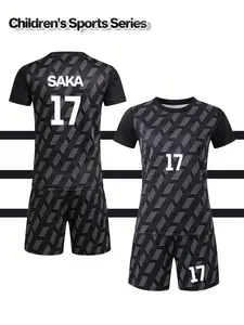 2026 Crew Neck T-shirt Football Suit for Boys with Name SAKA and Number 17, New Children's Jersey, Student Match Team Training Sportswear, Comfortable, Breathable, Heat-dissipating, Quick-drying Two-piece Set (Top and Pants)