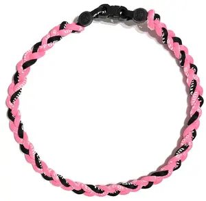 Baseball 3 Rope Braid Tornado Energy Necklace Black Pink