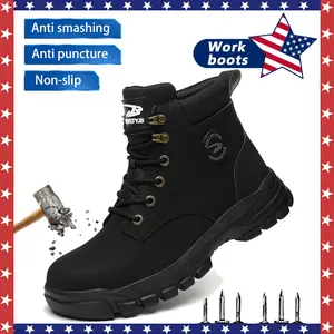 Men Safety Shoes Protective Sneakers Steel Toe Cap Anti-smash Work Shoes Fashion Indestructible Boots Security Anti-Punctur Water resistant Anti shockProtective Boots